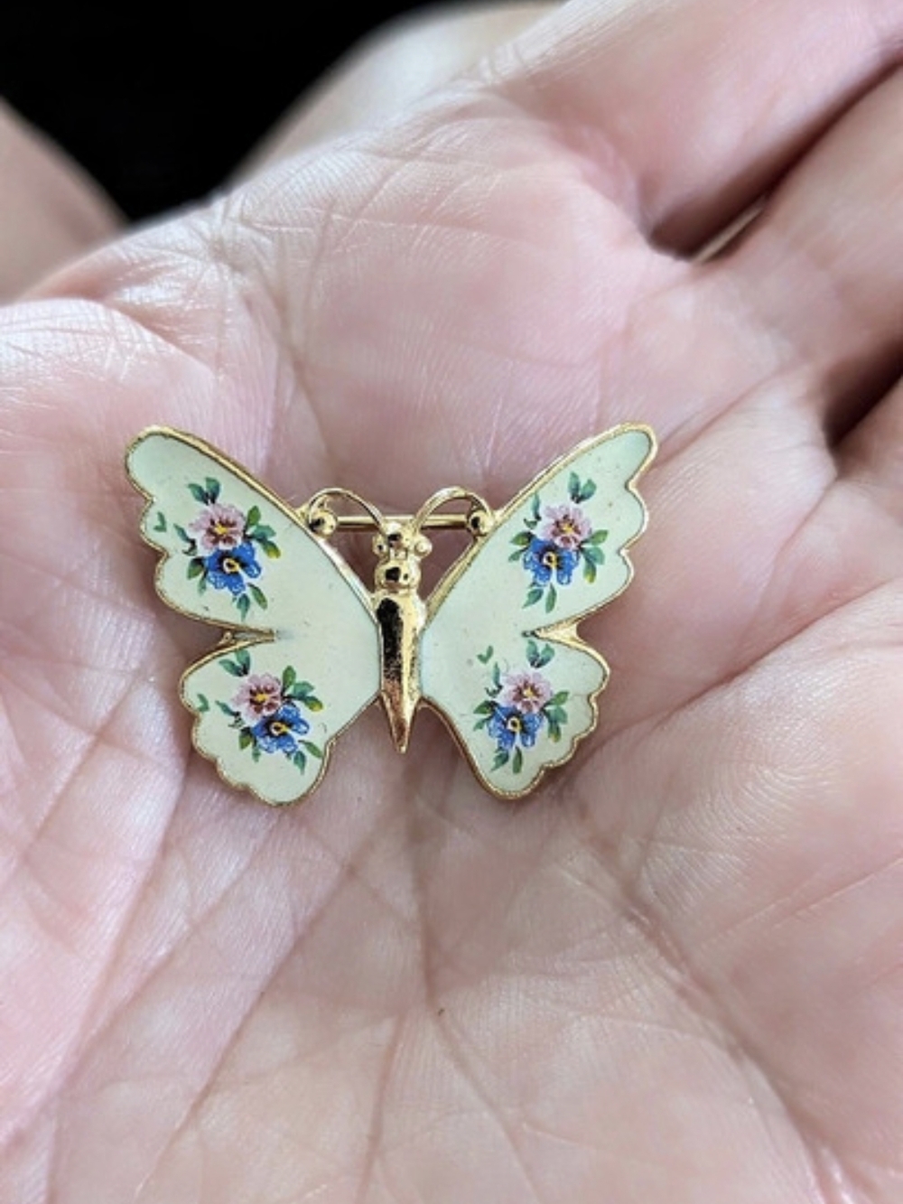Vintage Butterfly Floral Brooch